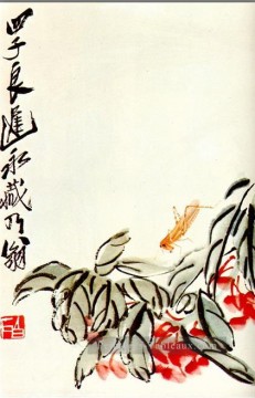 Qi Baishi impatiens et sauterelles traditionnelle chinoise Peinture à l'huile